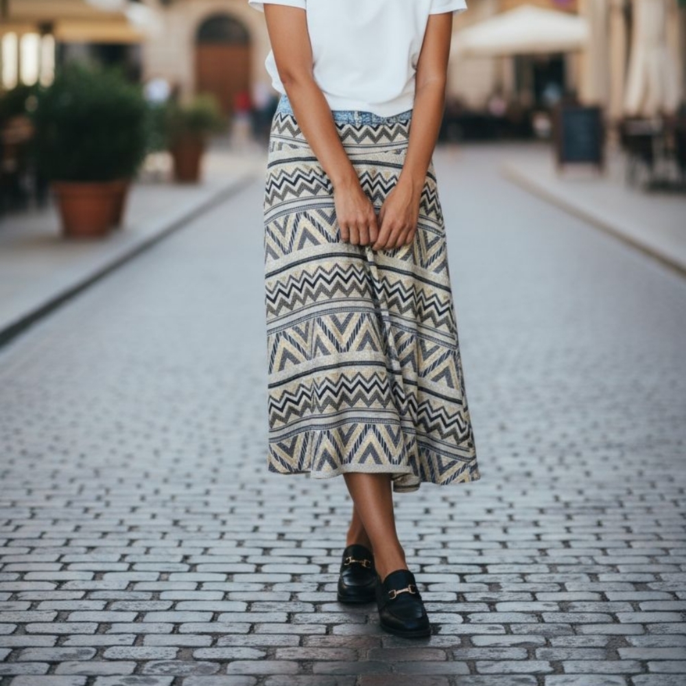Amy Wear Elegant Black and Cream Maxi Skirt